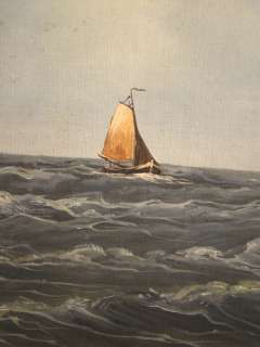 Old NAUTICAL SailBoat SEASCAPE Folk Art PAINTING Victorian Eastlake 