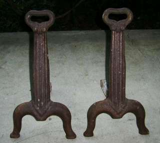 Set of 2 Antique CAST IRON Keyhole ANDIRONS GREAT FIND!  
