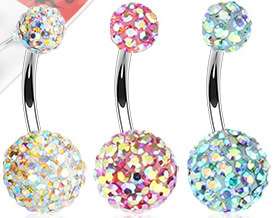 Aurora Borealis Crystal Ferido 316L Surgical Steel Belly Navel Ring 