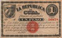 1st PESO BILL ISSD BY FREE CUBA RARE UNCIRC 1869 GEM  