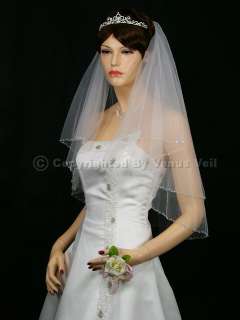 2T White Wedding Bridal Elbow Beaded Edge Tiara Veil  