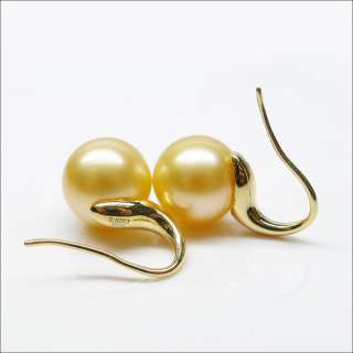 LUXURY!GOLD 9 10MM ROUND NATURAL SOUTH SEA PEARL&18K GOLD EARRINGS 