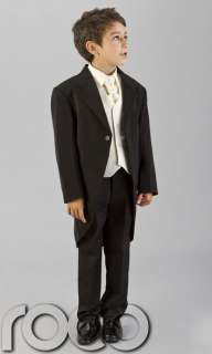 BABY WEDDING PAGE BOY BLACK IVORY TAIL SUIT AGE 3M 8YRS  