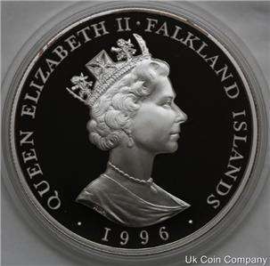 1996 FALKLAND ISLANDS SILVER PROOF 50p CROWN COIN  