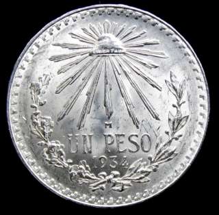   1934 Un Peso   Silver Frosty SUPERB Gem BU   Better Date  