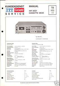 ITT / Graetz Orig. Service Manual für HiFi 8021  