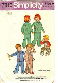   VINTAGE SIMPLICITY 7816 PATTERN FROM 1976 TODDLERS