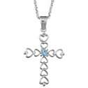   Silver Birthstone Color Crystal Openwork Heart Design Cross Pendant