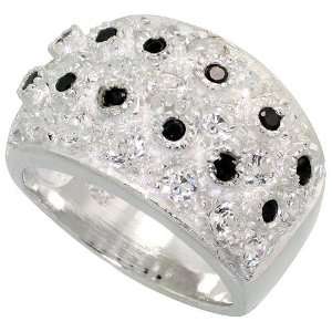  Sterling Silver Dome Ring, w/ High Quality Black & White 