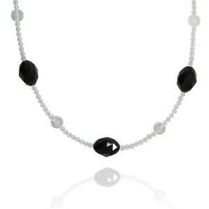   Onyx Olive Shaped 12x16mm with Crystal Bead Necklace, 18+2Extender