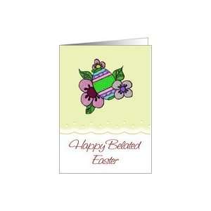 Happy Belated Easter Flowers Decorated Egg Lace Look Graphic Art Card