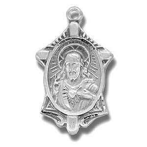 Sterling Silver Religius Medal Cross Scapular with 18 Stainless Steel 