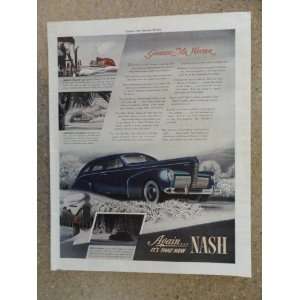 1940 Nash car, Vintage 40s full page print ad. color Illustration 
