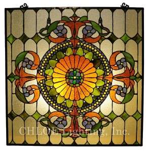 Victorian Tiffany Style Stained Glass Square Window Panel  