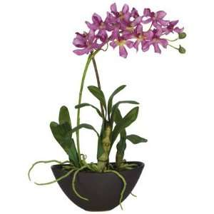  Nearly Natural Mini Vanda w/Black Vase Silk Flower 