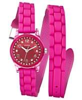 GUESS Watch, Womens Color Pop Fuchsia Double Wrap Silicone Strap 26mm 