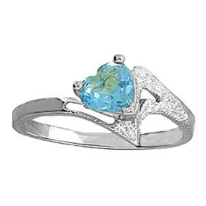 925 Sterling Silver Promise Ring with Genuine Heart Blue Topaz