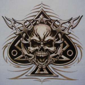 BIKER SKULL WITH FLAMES & ACE OF SPADES SHIRT  