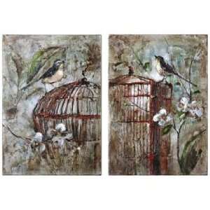  Uttermost Set of 2 Hand Painted Caged Birds Wall Art: Home 