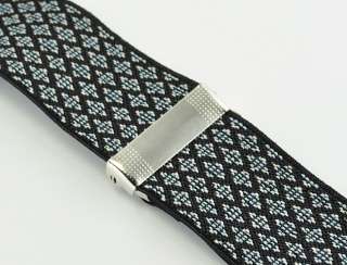 Mens braces Adjustable clip on Elastic Y Black Suspenders learther 