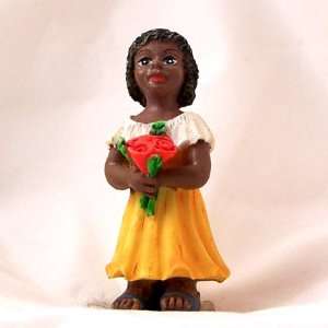  Miniature African American Girl Figurine with Flowers 