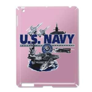   Case Pink of US Navy with Aircraft Carrier Planes Submarine and Emblem