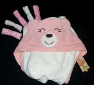   PINK BEAR 30x30 Hooded Towel+Washcloths 6pc Bath Set Baby Girl  