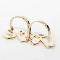   Crystal Script LOVE Double Ring Sz Adjustable 14k Gold Plated Ring