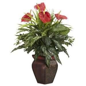   Greens and Anthurium w/Decorative Vase Silk Plant: Home & Kitchen