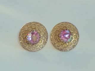 Vintage Matching Set Pink Rhinestone Goldtone Lapel Pin  