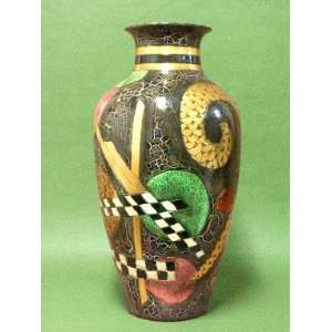    19 Inch Tall Ceramic Art Deco Multicolor Vase