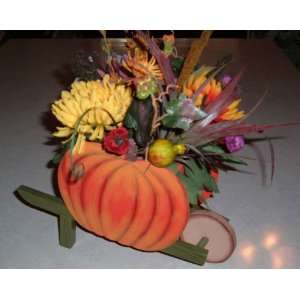    Pumpkin Wheel Barrel Artificial Flower Arrangement
