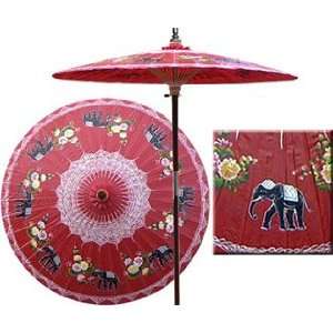  Asian Elephant 7 Foot Patio Umbrella With Base   Dragon 