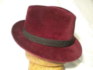 Vintage Dobbs Fifth Avenue New York Fedora Hat, Burgundy Size 7 Velour 