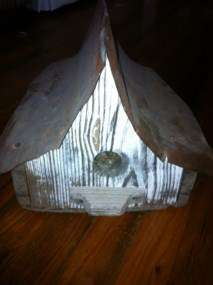 Vintage Wood & Tin Primitive Wooden Birdhouse  