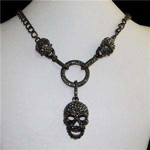 Skull Circle Necklace Pendant Black Swarovski Crystal  