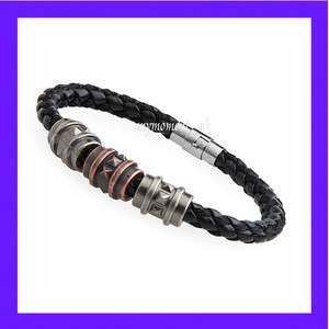   GENUINE LEATHER Gold/Black/Wheat Braided Wristband Bracelets 8.5