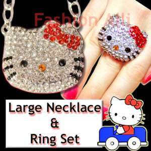 BIG☆ HELLO KITTY REDNCRYSTAL BOW NECKLACE & RING SET☆  