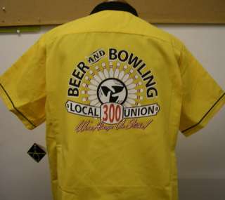 GOLD/Blk retro bowling shirt Beer & BOWLING Local 300  