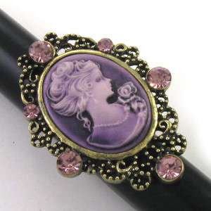 Elegant Big Lady Lavender Purple Cameo Ring Size Free  