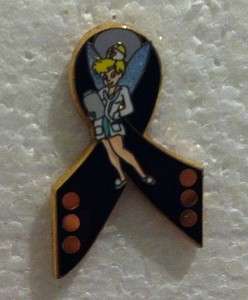   Tinkerbell Black Ribbon Skin Cancer Melanoma Awareness pin badge Nurse