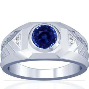   Gold Round Cut Blue Sapphire Mens Ring (GIA Certificate) Jewelry