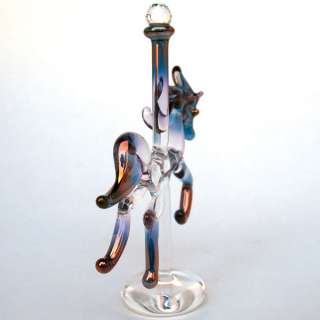 Carousel Horse of Blown Glass Pink Purple Gold Crystal  