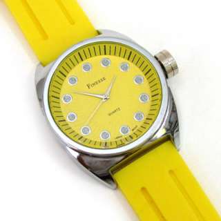 Jumbo Silver Case Yellow Silicone Gel Rubber Band WATCH  