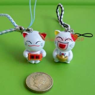 6X Lucky Japanese Cat Maneki Neko Key Chain Phone Charm  