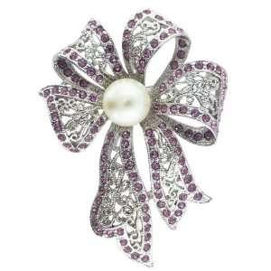   Pearl Purple Rhinestone Ribbon Brooches And Pins: Pugster: Jewelry
