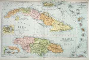 CUBA JAMAICA 1912 original antique map  