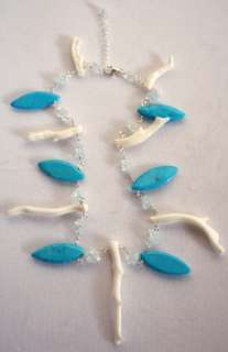 Exotic White Coral Branch Turquoise Necklace  