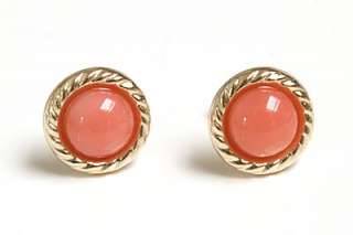 NEW 9ct Gold CORAL 7mm Button stud Earrings, Gift boxed  