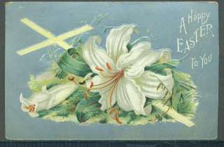 LARGE WHITE LILY CROSS Vintage 1909 EASTER Postcard  